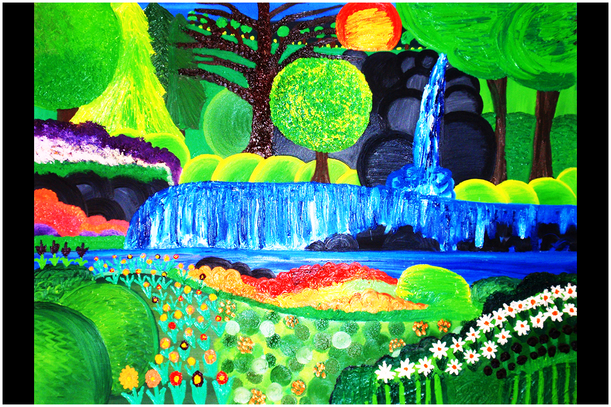 Magical Lagoon and Waterfall Oil Painting