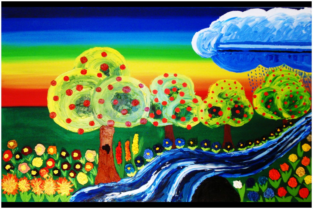 Raging River Valley Oil Painting