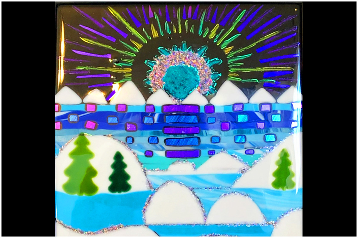 Dichroic Glass Winter Moonlight Over Lake Tahoe