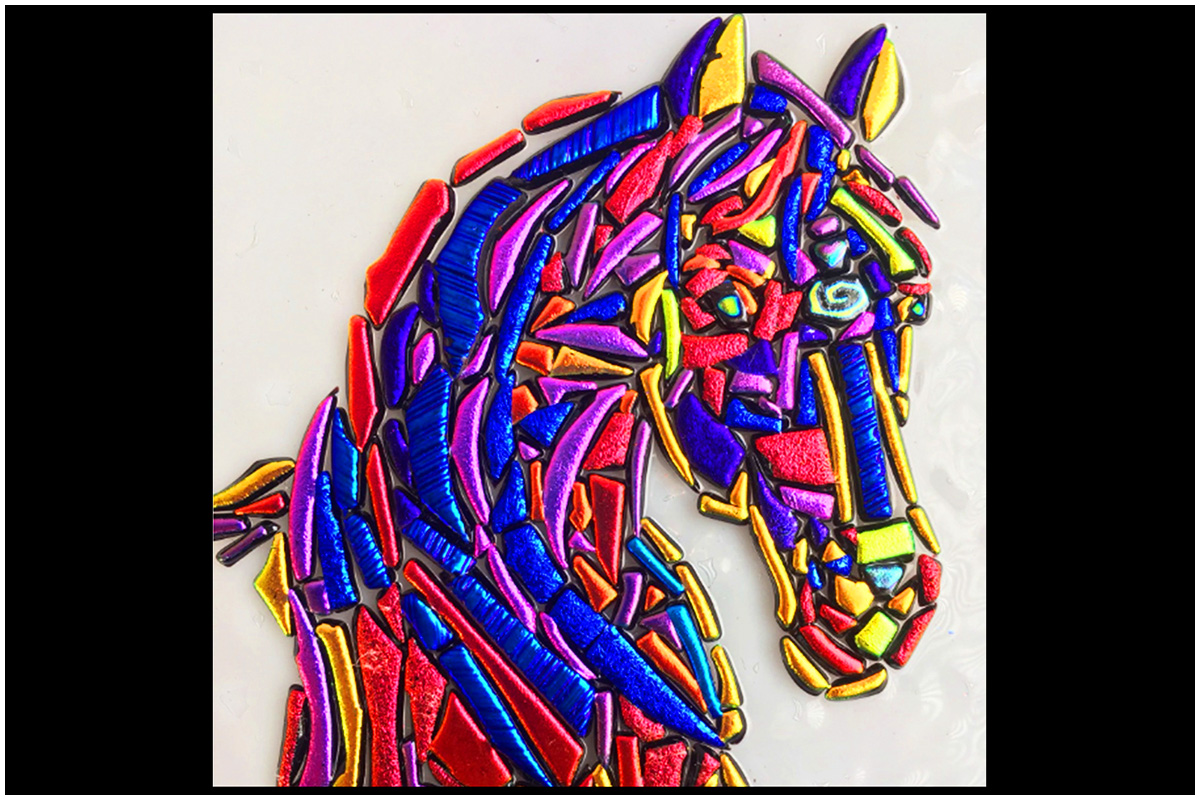 Dichroic Mosaic Horse Head in Rainbow Colors