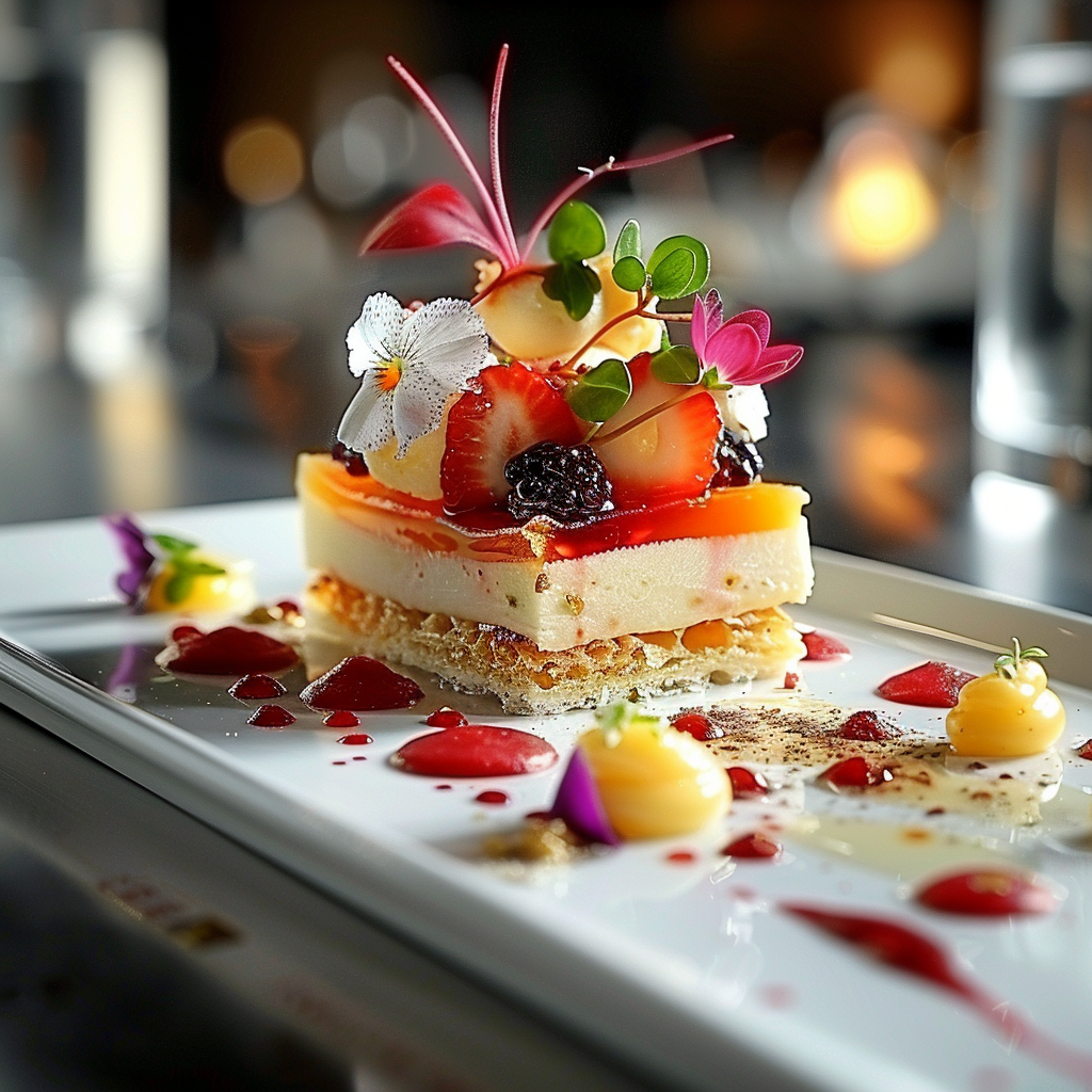 Strawberry Citrus Blossom Slice plated dessert