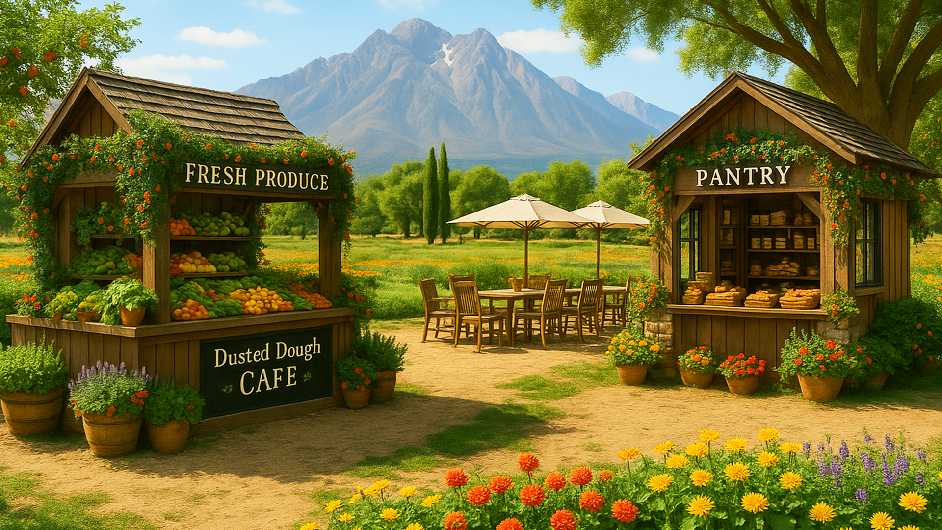 Dusted Dough Farmstand at dusk in Carson Valley