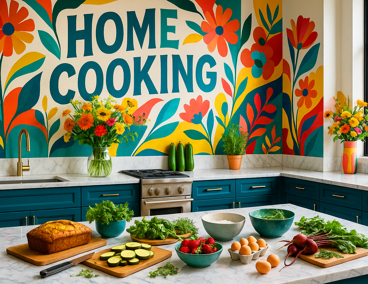 Fresh Ingredients on Kitchen Counter