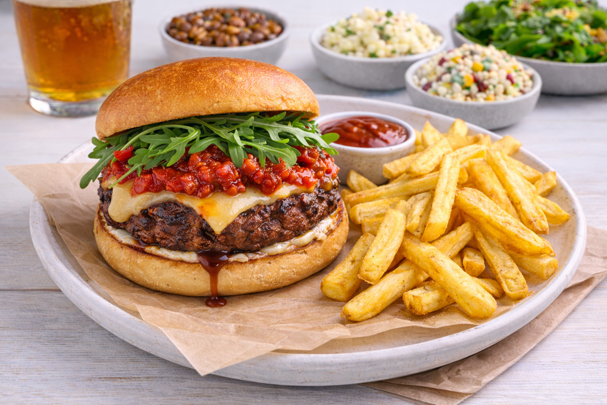 Bison burger with smoked gouda