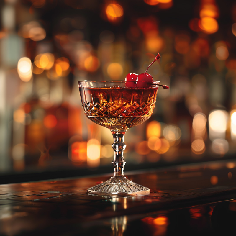 Maple smoked Manhattan cocktail with cherry
