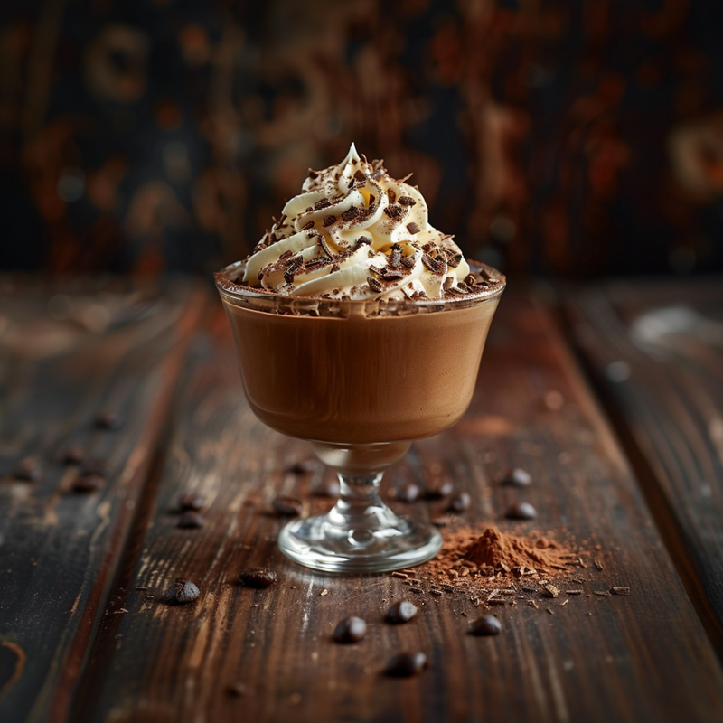 Chocolate pot de crème with espresso whip