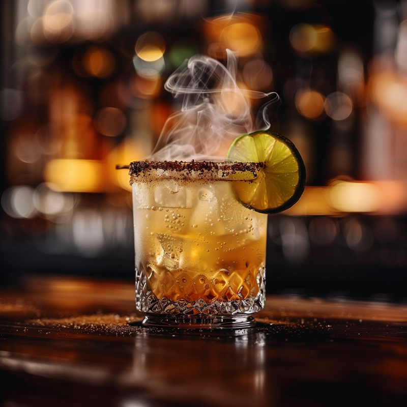 Smoked mezcal margarita with lime